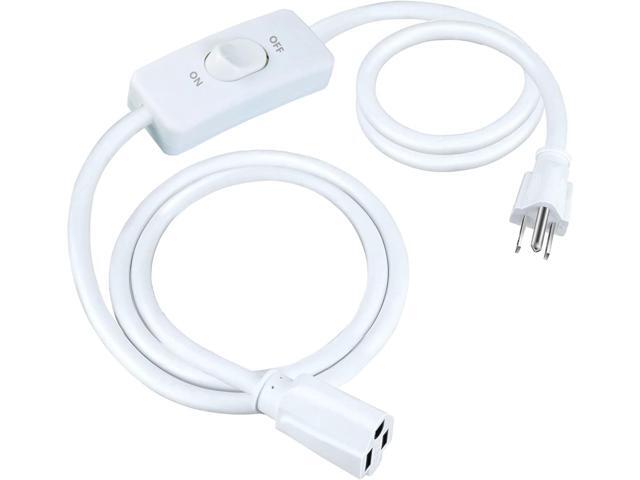 White Extension Cord with Switch On/Off, 3 Prong Grounded Plug Indoor Power Cord, 6.56 FT Insulated & Flame Retardant,125V 375W Indoor Use, UL Listed