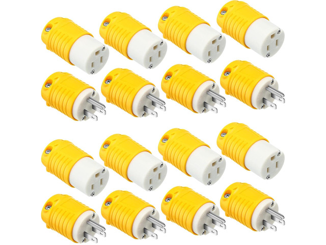 Sherr 16 Pcs Extension Cord Ends 15A 125V 2 Pole 3 Wire Heavy Duty Replacement Male Plug Female Connector Set 5-15P 5-15R Straight Blade Plug...