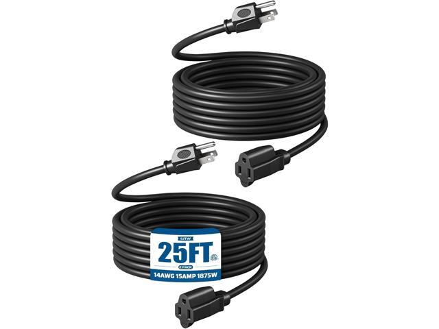 DEWENWILS Outdoor Extension Cord 25FT, Waterproof Power Cord for Indoor Outdoor Appliances, 14/3 SJTW, Black, ETL Listed, 2 Pack