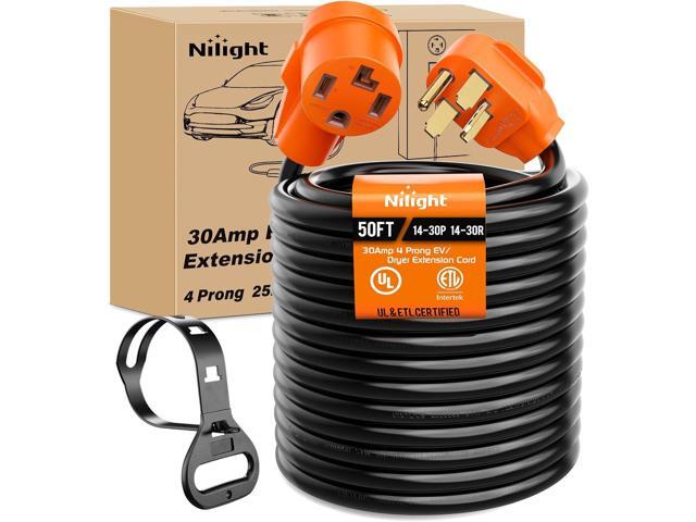 Nilight 50FT EV Dryer Extension Cord 4 Prong 30 Amp NEMA 14-30P 14-30R Old Cable Heavy Duty 10 Gauge Pure Copper Wire UL Listed 125/250V for Level...