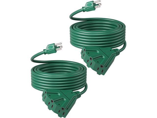 DEWENWILS 25 FT Green Outdoor Tri-Tap Extension Cord Splitter, Weatherproof 16/3 SJTW Power Cable for Outdoor String Light, Holiday Decoration and...