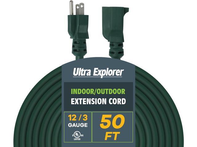 Green Indoor Outdoor Extension Cord 50 Ft, 12/3 SJTW Heavy Duty Green Extension Cable with 3 Prong Grounded Plug - Power Cord for Lawn, Garden,...