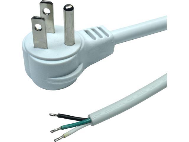 10Ft Heavy Duty Replacement Power Supply Cord with Open End, 90 Degree Slim Flat Plug, 16 Gauge White Extension Cable 3 Prong, 15 AMP Power Cord...
