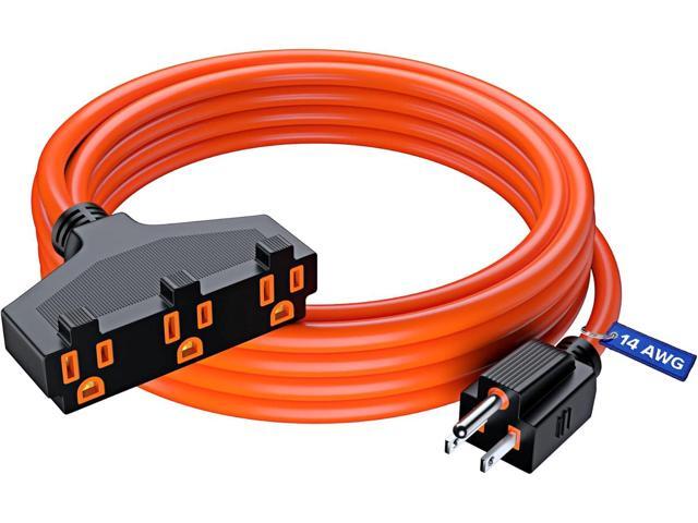 Extension Cord 15 Feet, SJTW Extension Cord with Multiple Outlets, 14 Gauge (Orange) ETL Listed