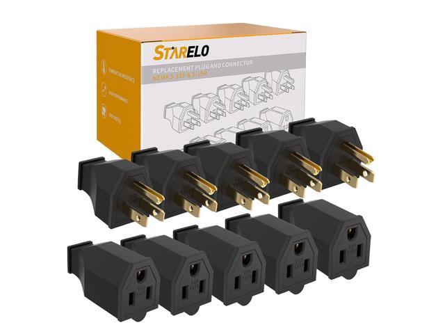 STARELO Extension Cord Ends 125V 15A 2Pole 3Wire Male Plug and Female Connector Straight Blade Plug Replacement Electrical Extension Cord End(Male...