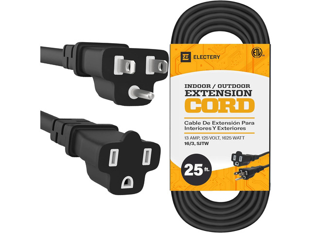 Black Extension Cord 25 Ft 16/3 SJTW 3 Prong Outdoor Extension Cord 10+ ft - 13 Amps, 125V, Power Cord - Flexible Waterproof Weather Resistant...