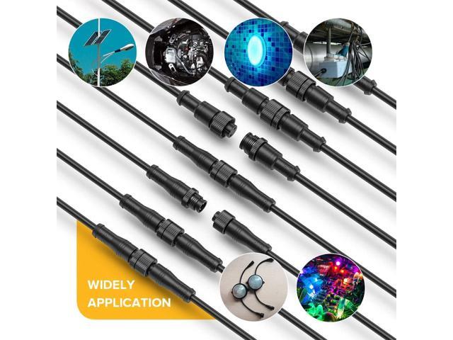 BTF-LIGHTING 3 Pin Electrical Metal nut Connector 18AWG IP68 Male Female Connector 7.87in/20cm Extension Cable for Car,Truck,Boat,Indoor/Outdoor...