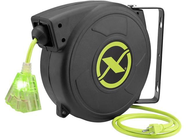 Flexzilla Retractable Extension, 14/3 AWG SJTOW, 50', Grounded Triple Tap Outlet Electric Cord Reel, ZillaGreen, FZ8140503