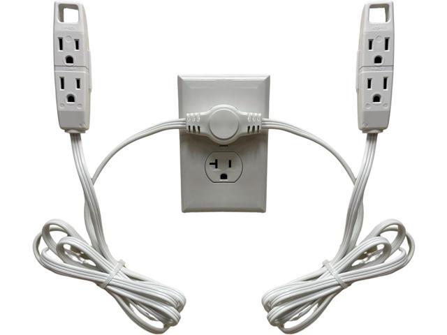 W4W Twin Extension Cord Power Strip - 3 Prong - 12 Foot Cord - 6 feet on Each Side - Flat Head (Wall Hugger) Outlet Plug - 6 Polarized Outlets