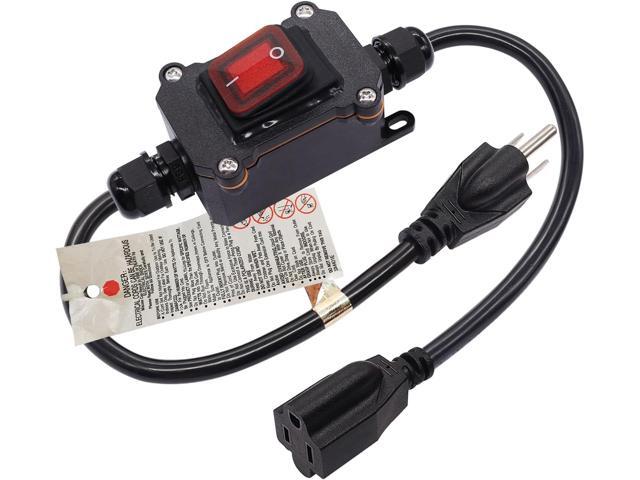 weideer Extension Cord with Inline Switch On/Off IP67 Waterproof 20A 250V 16AWG 2FT 3Pin Outlets Plugs Power Cord Red Led Rocker Switch for Outdoor...