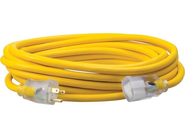 Southwire Polar Solar Heavy Duty Extension Cord, 25Ft, 12 Gauge, 3 Conductor, Outdoor Cord, Lighted End, SJEOOW, Yellow, 1687SW0002