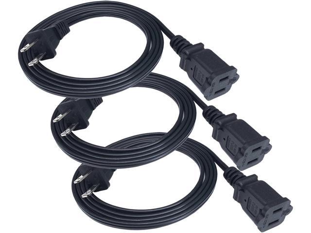 5 FT Extension Cord, Indoor 18 AWG Small Short 2 Prong Power Cable, Female Male Low Profile Plug for NEMA 5-15P to NEMA 5-15R, Black 3 Pack