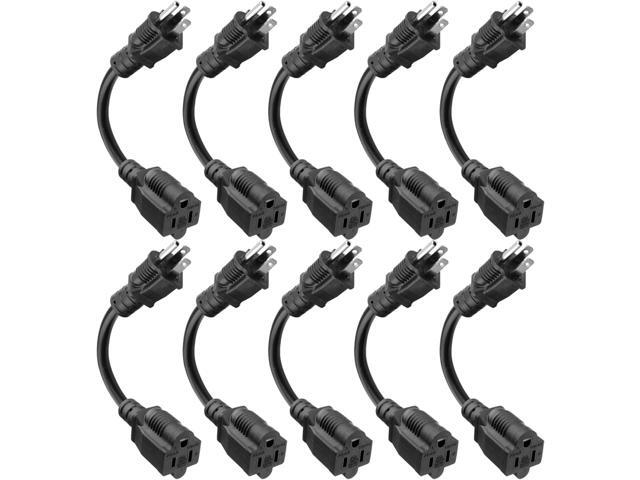 Kasonic 8 inch Short Power Extension Cord Outlet Saver, ETL Listed, SJTW 16AWG/13A 3 Prong Indoor/Outdoor Use, 10 Pack, Black
