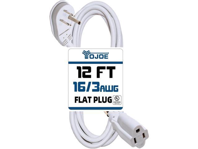 YOJOE Flat Plug Indoor Extension Cord 12 ft, 3 Prong 13A Power Cord, 16 Gauge Heavy Duty White Extension Cord for Garage, Garden and Home, 16/3...