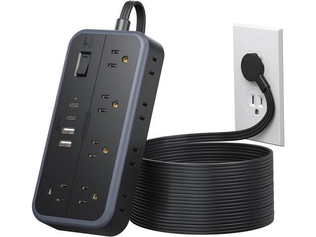 NTONPOWER Surge Protector Power Strip 15 Ft Cord, 10 Widely Spaced Outlets, 4 USB Port(2 USB C Port), Ultra Thin Flat Plug Extension Cord 15 Feet,...