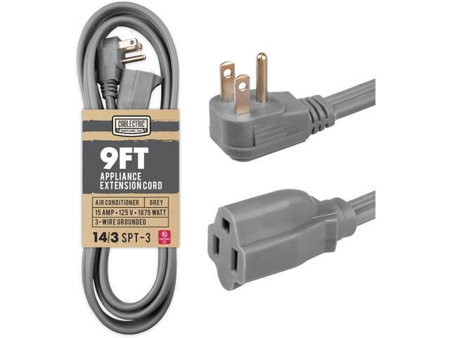9 Foot Appliance Extension Cord, Gray - 14 Gauge 3 Prong SPT-3 Heavy Duty Cable for Major Appliances