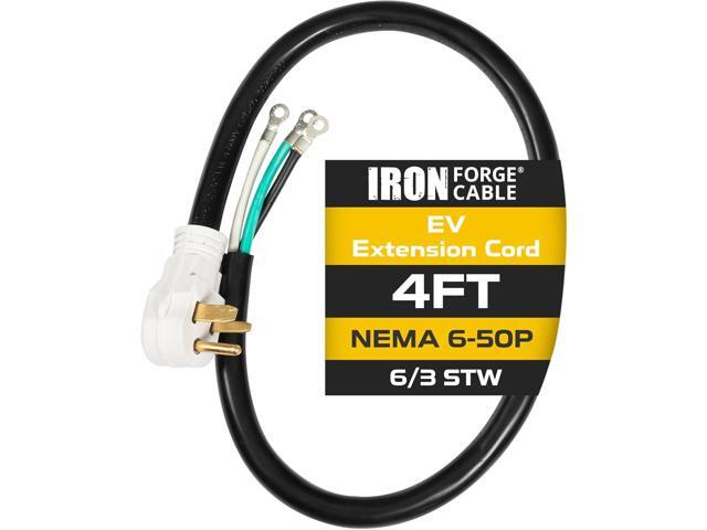 Iron Forge Cable NEMA 6-50 Extension Cord with Open End - 4ft 50 Amp EV Power Cord with Eyelet, 6/3 Gauge Replacement Cable - NEMA 6-50 Plug STW