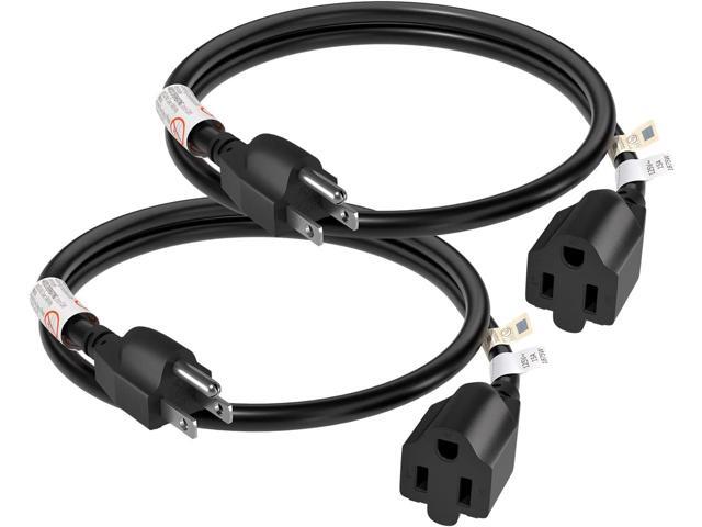FIRMERST 1875W 15 Amp 2 Feet Extension Cord 3 Prong 14 Gauge Black, 2 Pack