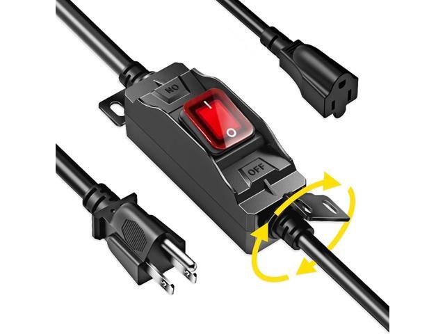 Outdoor Extension Cord with On/Off Switch IP68 Waterproof, 1.5FT Heavy Duty 14AWG Inline Cord with LED Power Switch, 3-Prong 125V Grounded Plug,...