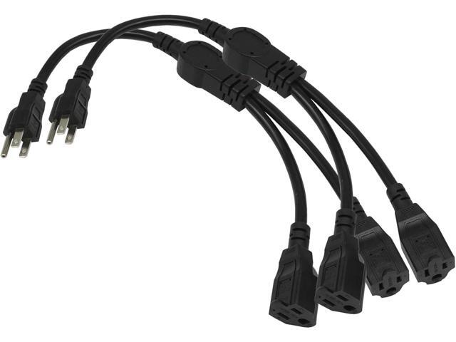 SJT 1.5FT Black Power Cord Splitter - 1 to 2, 16AWG, Indoor Cable Strip Outlet Saver, Extension Cable for Computer & LED Stage Light 2 Pack