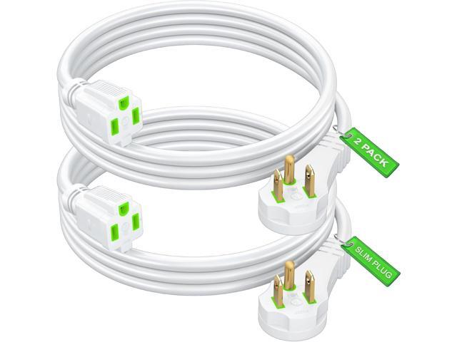 Maximm Flat Plug Extension Cord 2 ft with Slim Space-Saving Plug Design, Low Profile Extension Cord 16AWG (White, 2 Pack)