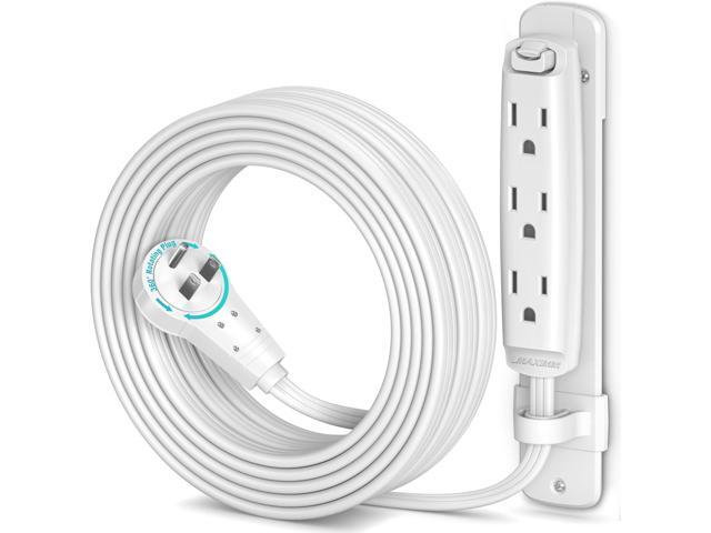 Maximm 360 Degree Rotating Flat Extension Cord 15 Ft Multi 3 Outlet Power Cord with Mounting Bracket, Grounded 16 AWG UL Certified, White