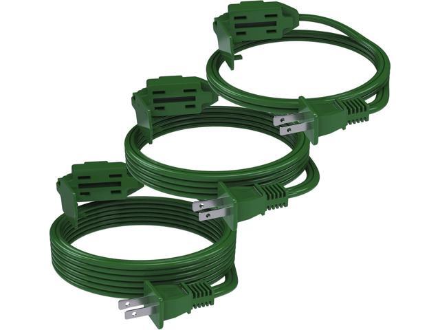 PLUGTUL 3-Pack Indoor Extension Cord (6/9/12FT), 2 Prong Green Extension Cord, 3 Polarized Outlets with Safety Cap Protect for Home Office, 16/2...