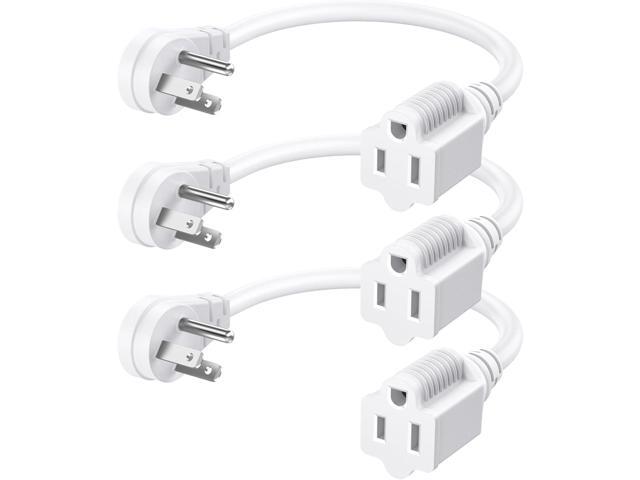 DEWENWILS 1FT Extension Cord Indoor, 14 Gauge Short Flat Plug Extension Cord White with 3 Prong, Low Profile Power Cable SJT, ETL Listed, 3 Pack