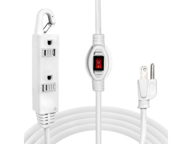 Iron Forge Cable 10 Ft 3 Outlets White Extension Cord with Inline Switch On/Off, 16/3 SJTW 3 Prong with Hook for Hanging -10 AMP Cord - ETL Listed