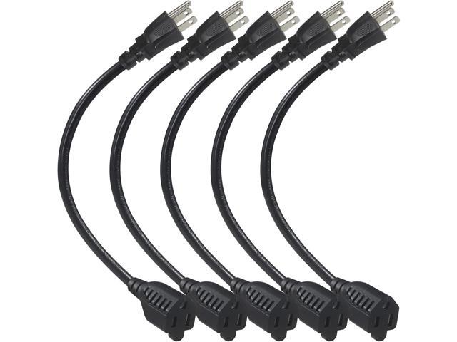 1FT Short Power Extension Cord 1FT - Short 3 Prong Extension Cord Outlet Saver Indoor SJT 16 AWG Heavy Duty 1 Foot AC Power Extensions Cable with...