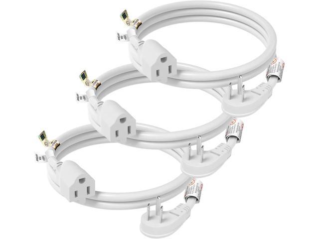 FIRMERST 1875W Flat Plug Extension Cord 3 Feet 14 AWG 15A White, 3 Packs
