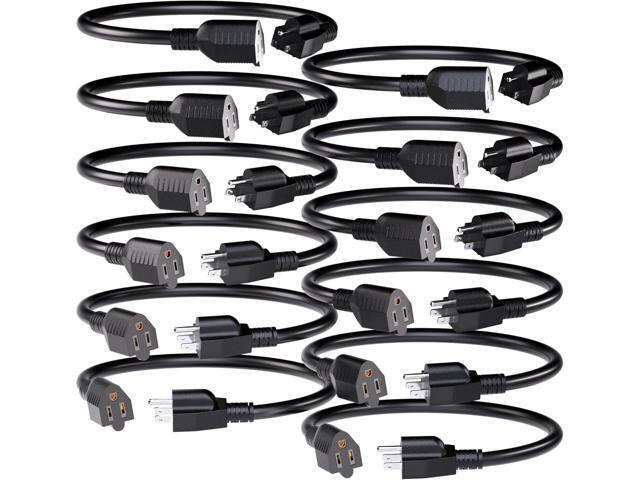 12 Pack Short Extension Cord 1 Foot Black, 16/3 Gauge Indoor Power Extension Cable, 13A 125V 1625W 16AWG, 3 Prong Outlet Saver NEMA 5-15P to NEMA...