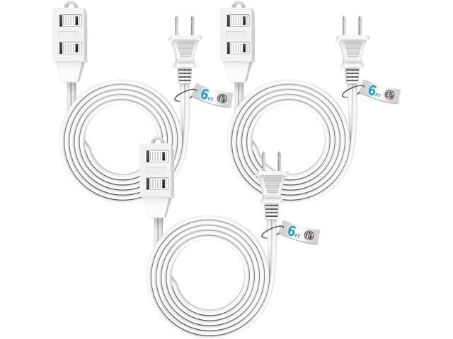 Indoor Extension Cord, 2 Prong 6 Feet Extension Cord, 3 Polarized Outlets with Safety Slide Windows,13A/1625W, 16 AWG, 2 Packs (3 Packs)