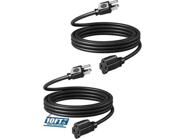 DEWENWILS Extension Cord 10ft, 14/3 SJTW Weatherproof Power Cable for Indoor Outdoor Use, 3 Prong Heavy Duty Power Cord, Black, ETL Listed, 2 Pack