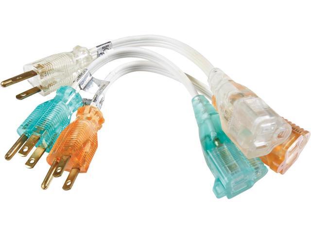 Woods Light Duty Indoor Extension Cord, 8-Inch, 16 Gauge, 3 Conductor, 3-Pack Adapter Cords, White, 6991