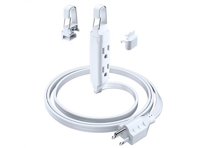 Extension Cord with Removable Easy-Hook System, 4 ft, 3 Outlet Extension Cord 90° Flat Plug, Hang at Eye Level or Higher for Super-Easy Access, UL...