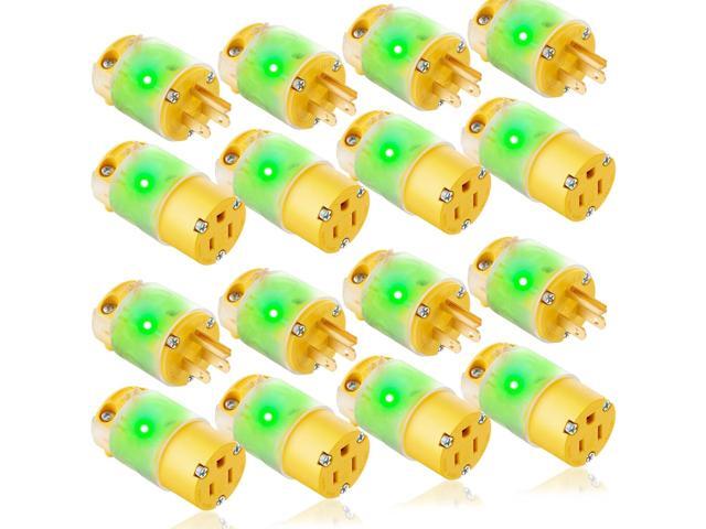Flutesan 8 Set Lighted Plug and Connector Set Straight Blade Cord End Replacement 15A 125V Compatible with NEMA 5-15P 5-15R 2 Pole 3 Wire Grounding...