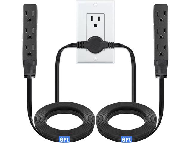 HOUHUI Twin Extension Cord Power Strip 3 Prong 12Ft Heavy Duty Double Extension Cord with 6 Outlets - ETL Certified, 6Ft Each Side Flat Plug Power...