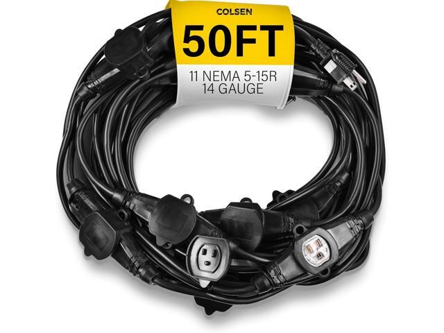 COLSEN Extension Cord with Multiple Outlets 50 ft Heavy Duty 16 Gauge Power SJTW Cable, 15 Amp 3 Prong 11 NEMA Multi Plug, 14 AWG Male to Female...