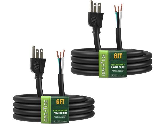 Industries Inc 3-Wire Appliance and Power Tool Cord, 6 ft, 14 AWG, 15A/125V AC, 1875w, Black, 2pack