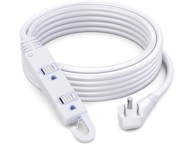 Maximm Extension Cord White 15 Ft with Automatic Closing Hook, Multi Outlet - 3 Prong Power Cord Extender Angled Flat Plug, Child Safety Feature...