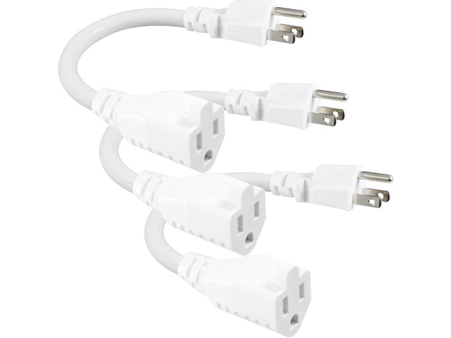 [3 Pack] White Short 3Prong Power Extension Cord - 6inch Mini Indoor Grounded Extension Cord,16AWG Small Electrical AC Extension Cord for Power...