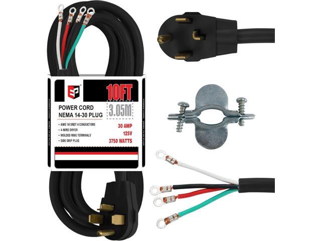 EP 4 Prong Dryer Cord, 10 ft 10/4 SRDT, 30Amp Appliance Extension Power Cord, NEMA 14-30, Black