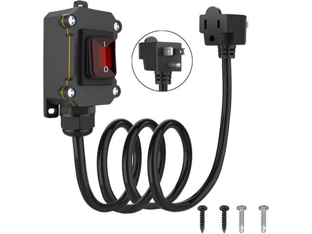 Inline Cord Switch with 10-ft 14AWG Cable Piggyback Plug(3-Pronged), IP67 Waterproof Extension Cord, AC/DC 20A-125V,16A-250V Inline Power Switch...