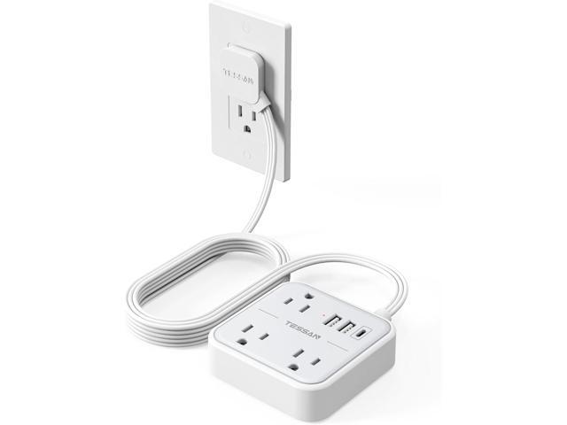 Extension Cord Flat Long Power Strip 15 FT, TESSAN Surge Protector Power Strip with USB Ports (1 USB C), Flat Wall Outlet Extender with 3 Outlets...