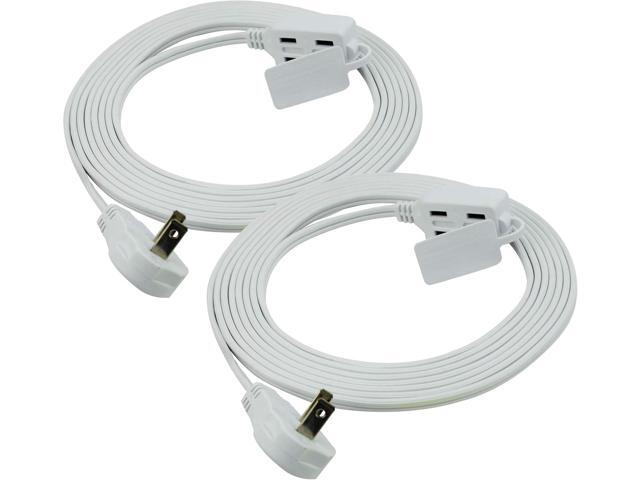 Clear Power 13 ft 3 Outlet Indoor Flat Plug Extension Cord (2-Pack) 16/2 SPT-2, White, 2 Prong Polarized, CP10043X2