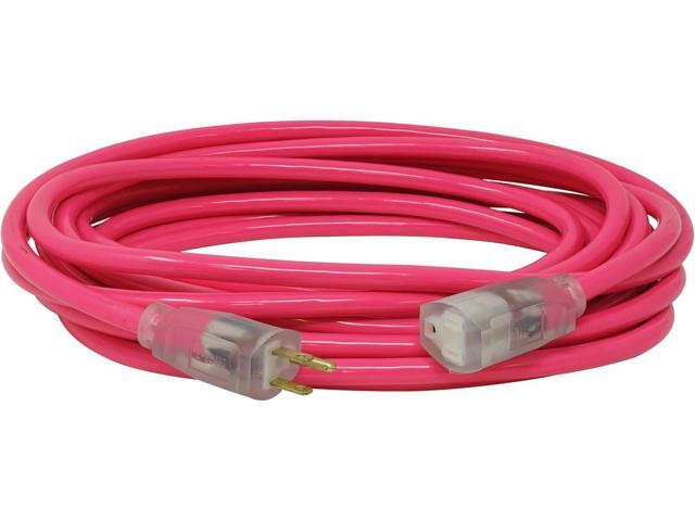 Coleman Cable 2577SW000A 25-Foot 12/3 Neon Outdoor Extension Cord, Made in the USA, Water Resistant Vinyl Jacket, Reinforced Blades, Clear Molded...