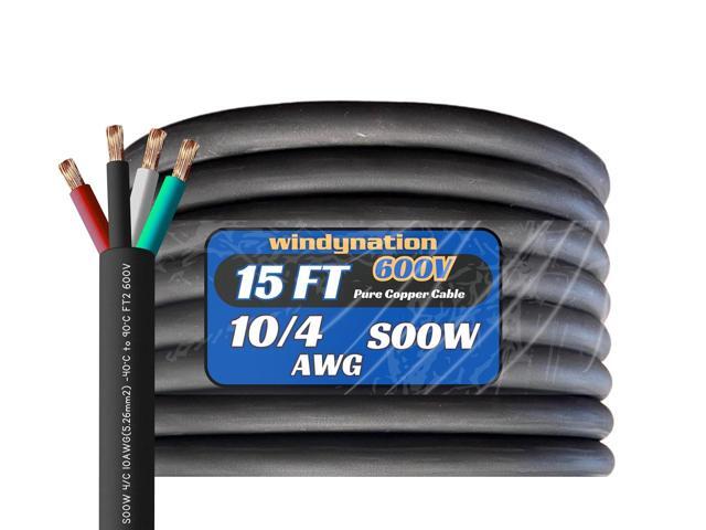 10/4 15 Feet 10 AWG SOOW SO Cable Cord Wire - 10 Gauge 4 Conductor 600V Portable Power Extension Cord Cable for, Motor Leads, Portable Lights, and...