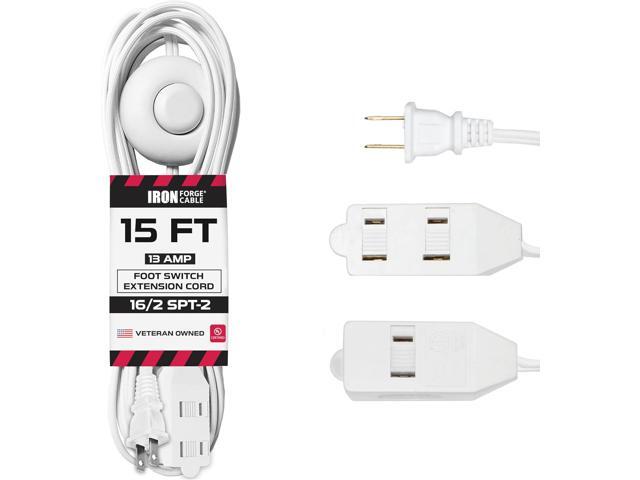 Iron Forge Cable 15 ft 3 Outlet White Extension Cord with Foot Switch - 16/2 SJTW 2 Prong Indoor Extension Cord with Multiple Outlets