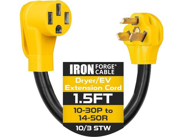 Iron Forge Cable 1.5 Ft EV Charger Adapter Cord - 10-30P to 14-50R Black STW 10 Gauge Cable, 30 Amp Male Plug to 50 Amp Female Receptacle Heavy Duty.